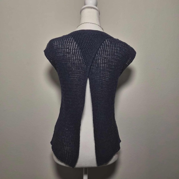 Eileen Fisher Organic Linen Cotton Blend Chunky Knit Open Split Back Navy Top S - Picture 4 of 8